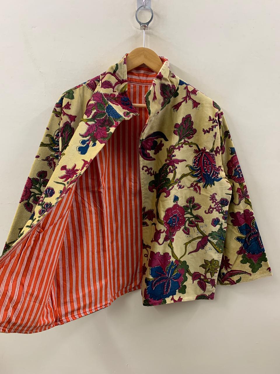 The Gulshan Baagh — Block Printed Cotton Jacket — Pale Citron & Crimson Garden - Default Title - Zoshak Jacket