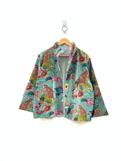 The Jungle Durbar — Printed Velvet Jacket — Slate Grey & Tropical Bloom - Default Title - Zoshak Jacket