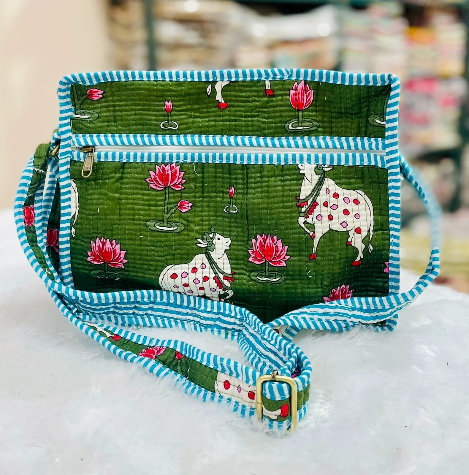 The Lotus Sling - Green Pichwai Cow - Zoshak