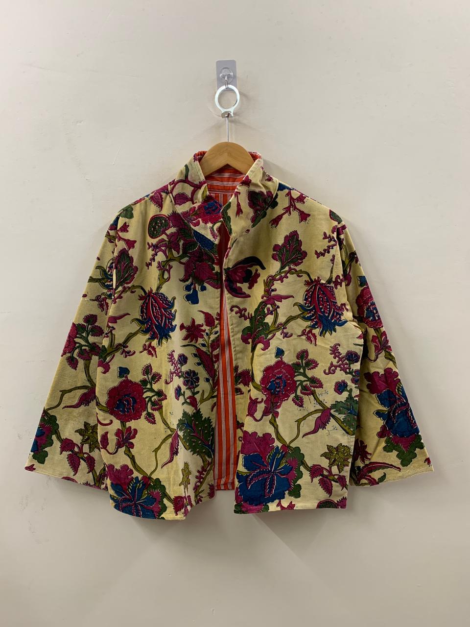 The Gulshan Baagh — Block Printed Cotton Jacket — Pale Citron & Crimson Garden - Default Title - Zoshak Jacket