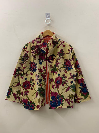 The Gulshan Baagh — Block Printed Cotton Jacket — Pale Citron & Crimson Garden - Default Title - Zoshak Jacket