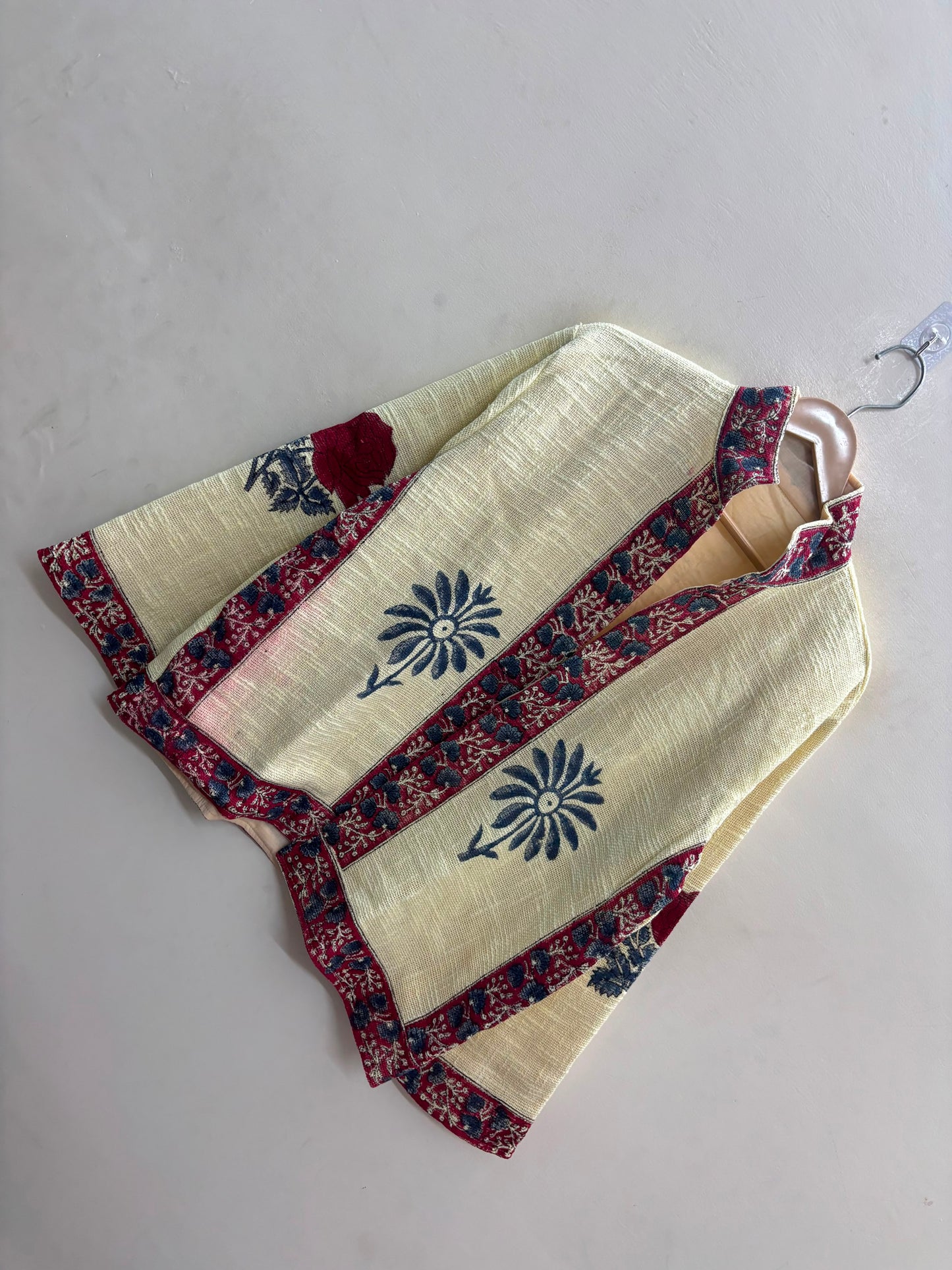 The Bagh Marigold — Suzani Hand-Embroidered Cotton Jacket — Ivory with Indigo & Wine Bordering