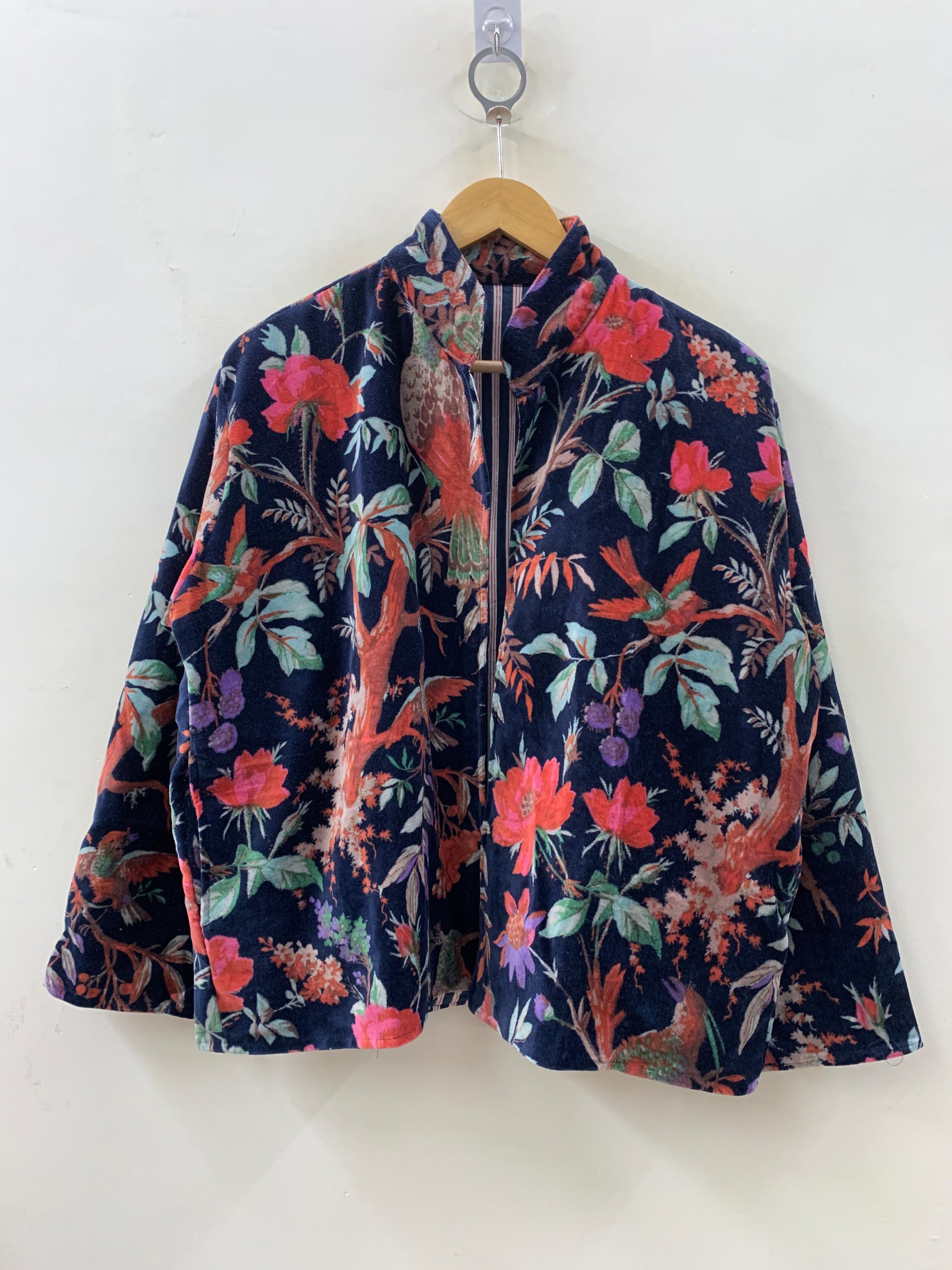 The Midnight Aviarium — Velvet Printed Jacket — Ink Navy with Tropical Chinoiserie - Default Title - Zoshak Jacket