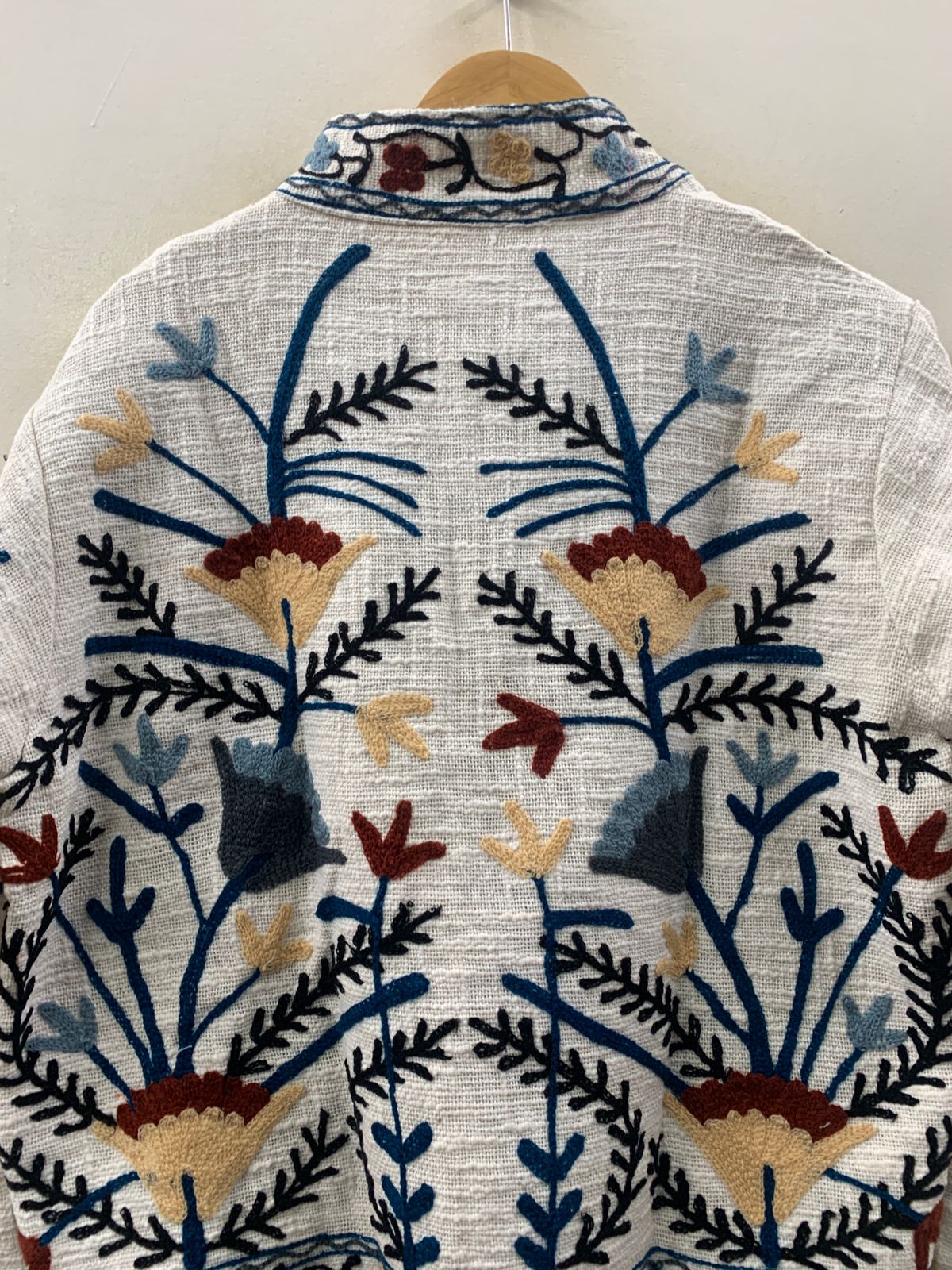 The Garden of Wandering Vines — Suzani-Inspired Chain Stitch Cotton Jacket — Ivory & Indigo - Default Title - Zoshak Jacket