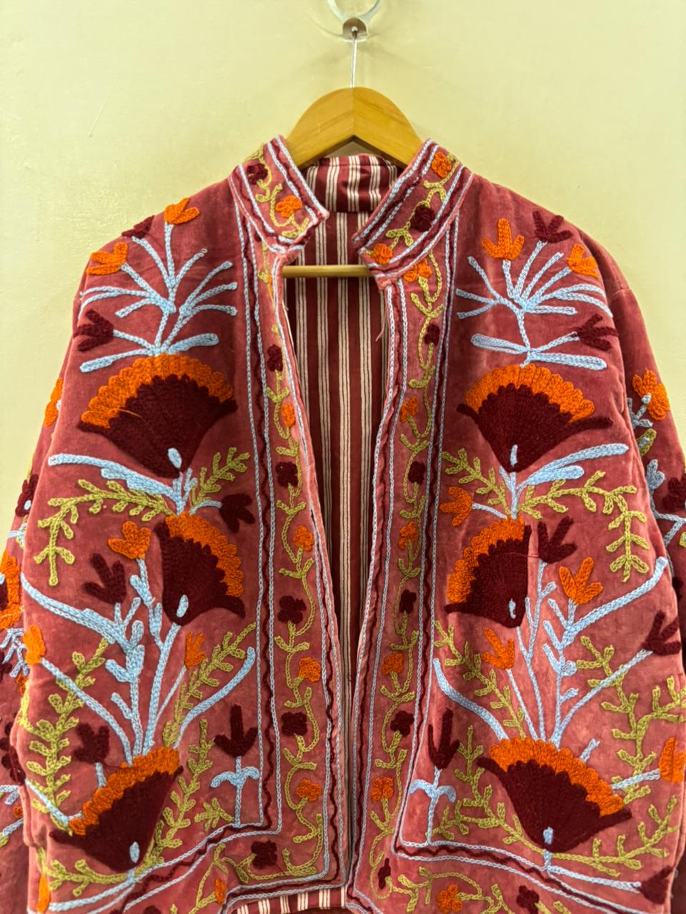 The Marigold Caravan — Suzani Hand-Embroidered Velvet Jacket — Dusty Rose & Saffron - Default Title - Zoshak Jacket