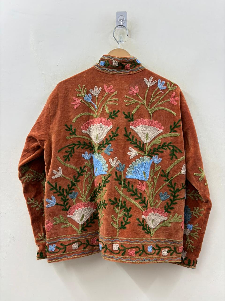 The Saffron Garden — Suzani Hand-Embroidered Velvet Jacket — Burnt Terracotta - Default Title - Zoshak Jacket