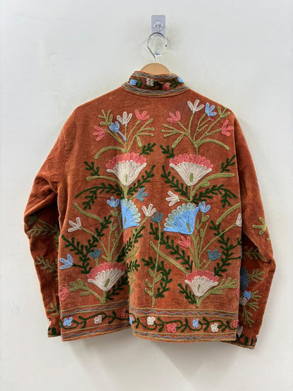 The Saffron Garden — Suzani Hand-Embroidered Velvet Jacket — Burnt Terracotta - Default Title - Zoshak Jacket