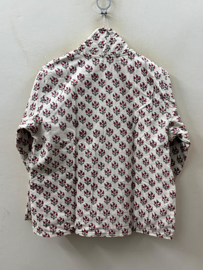 The Bagh — Hand-Embroidered Corduroy Jacket — Ivory with Ruby Florals - Default Title - Zoshak Jacket