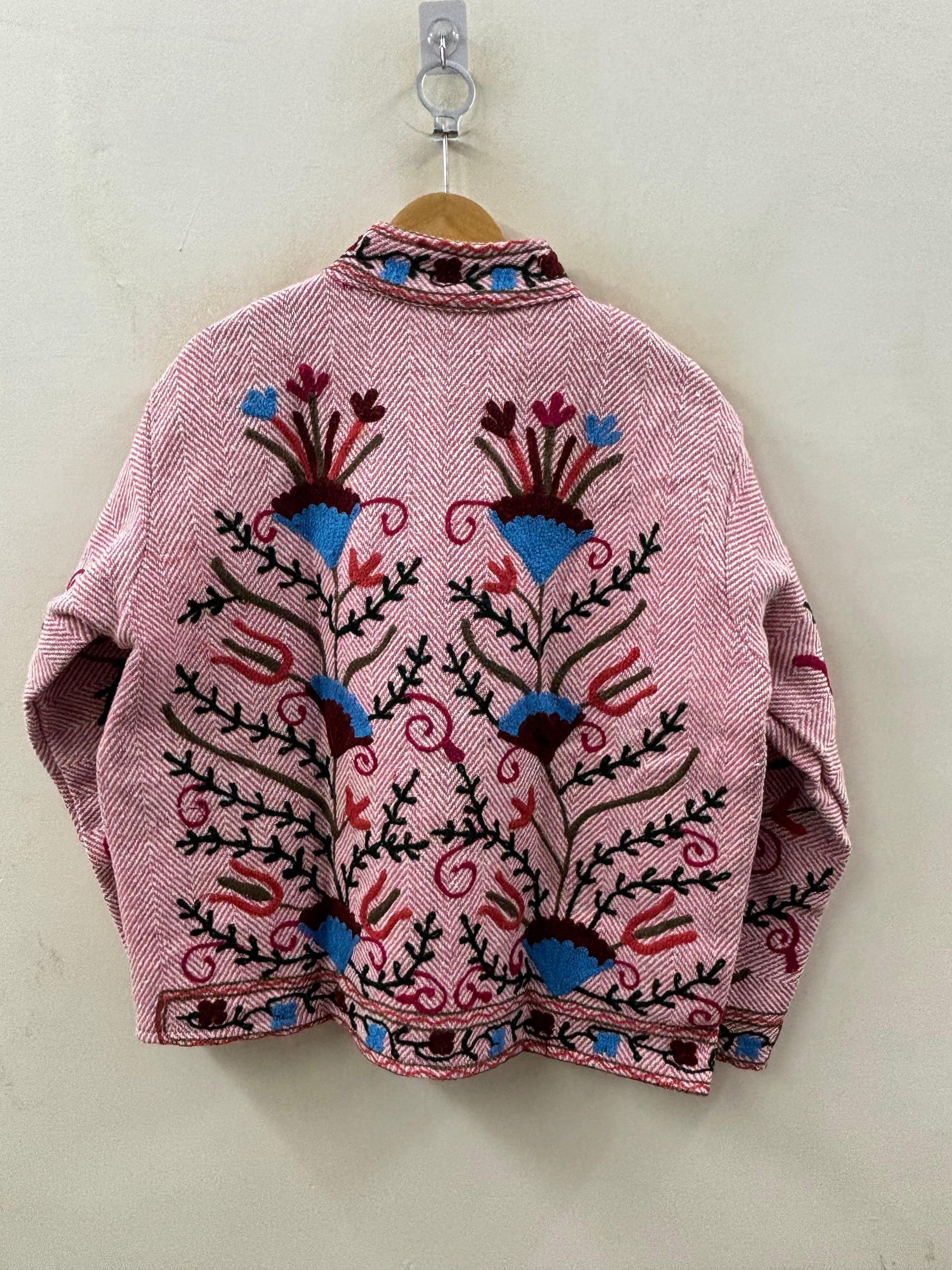 The Rose Garden Wanderer — Suzani-Inspired Hand-Embroidered Cotton Jacket — Dusty Rose Herringbone - Default Title - Zoshak Jacket