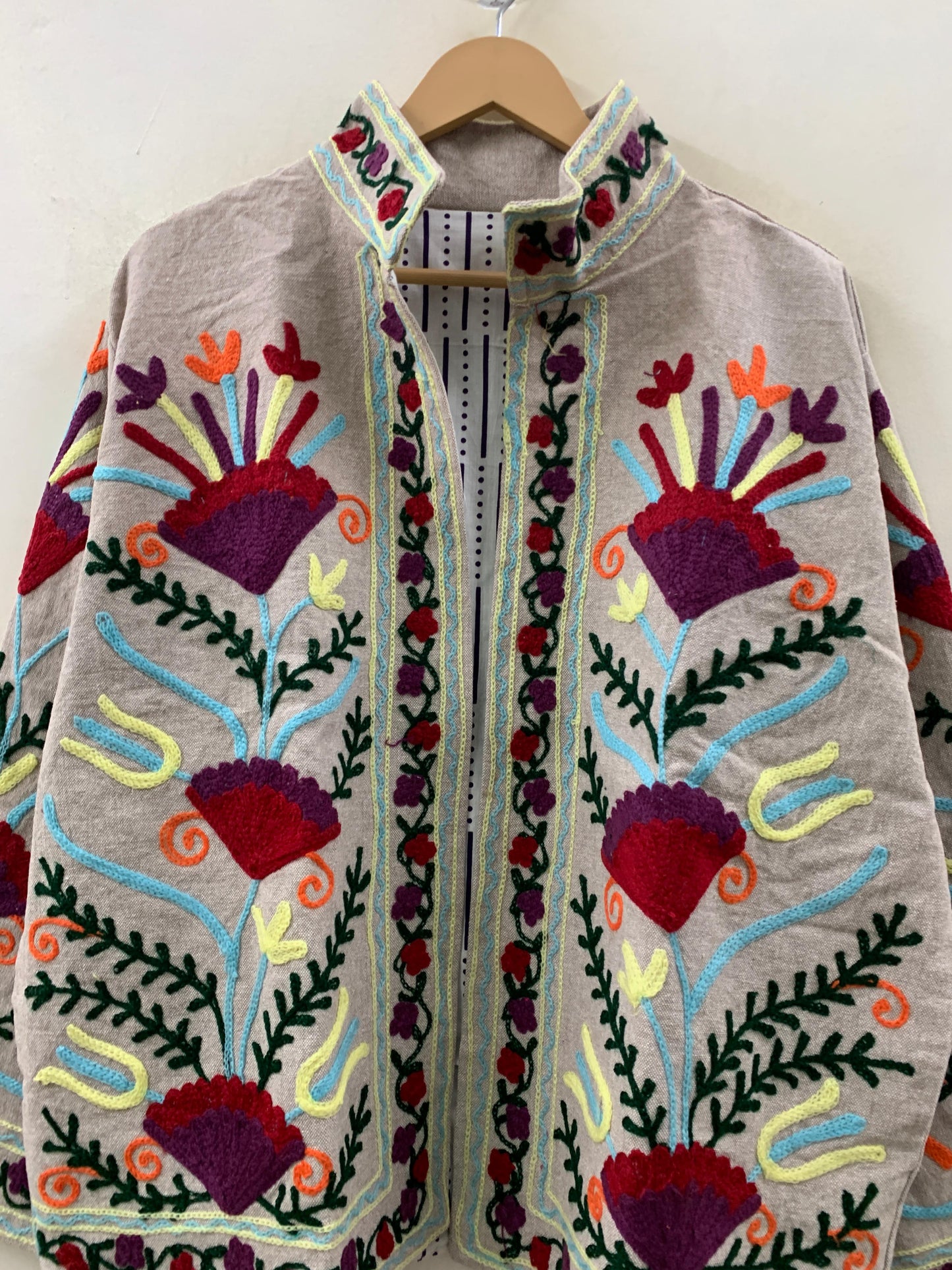 The Garden of Symmetry — Suzani-Inspired Hand-Embroidered Cotton Jacket — Stone Grey - Default Title - Zoshak Jacket
