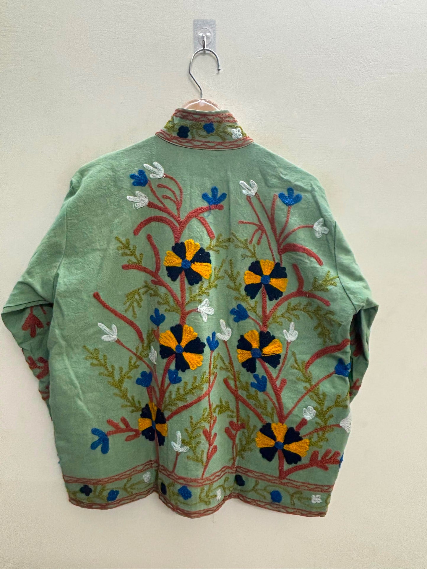 The Sage Meadow — Suzani Embroidered Cotton Jacket — Pistachio Green