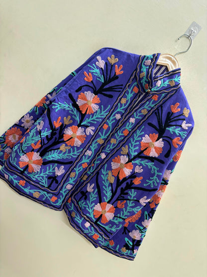 The Twilight Meadow — Suzani Embroidered Cotton Jacket — Violet & Coral Bloom