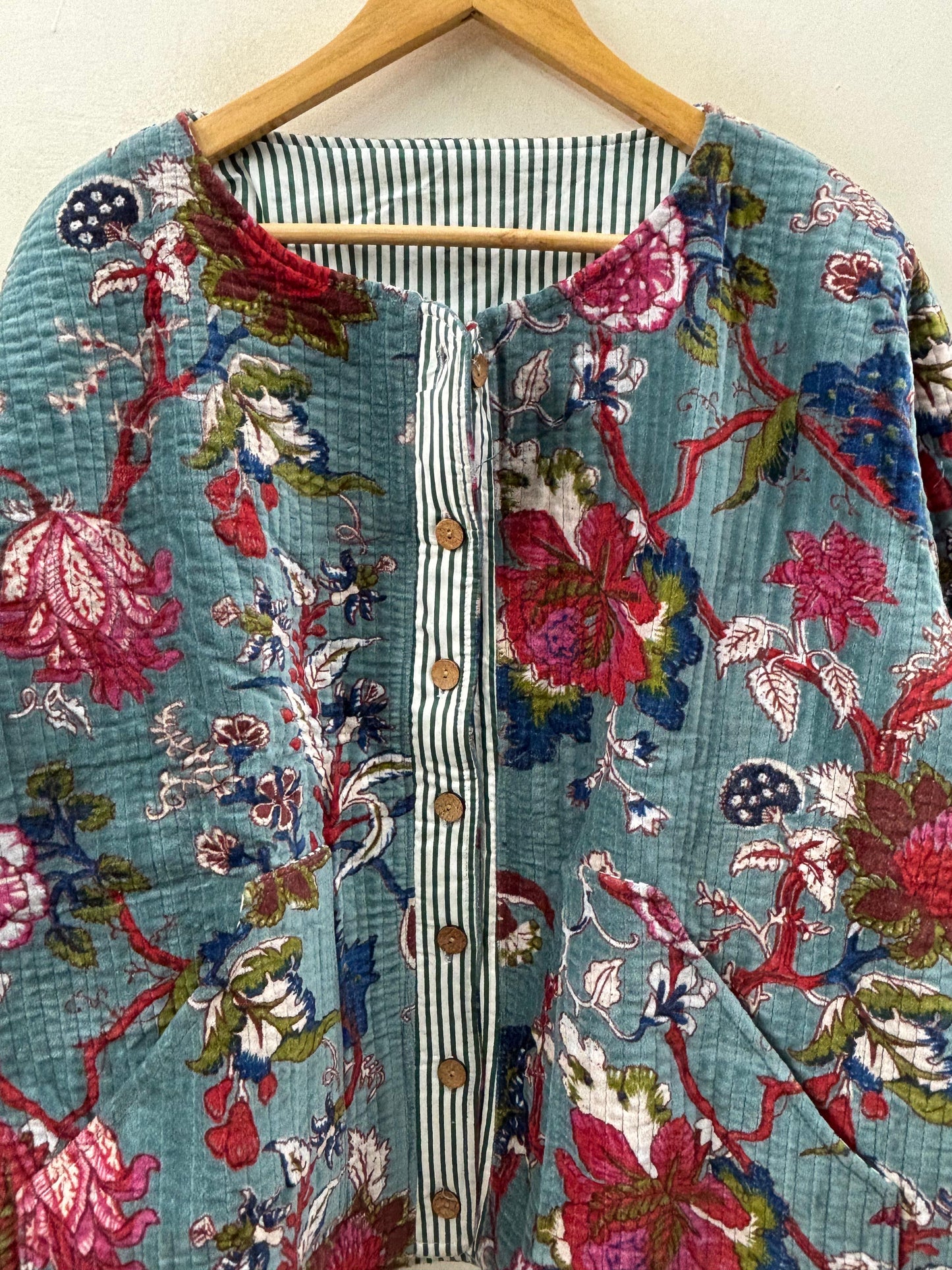 The Teal Garden — Hand Block-Printed Quilted Cotton Jacket - Default Title - Zoshak