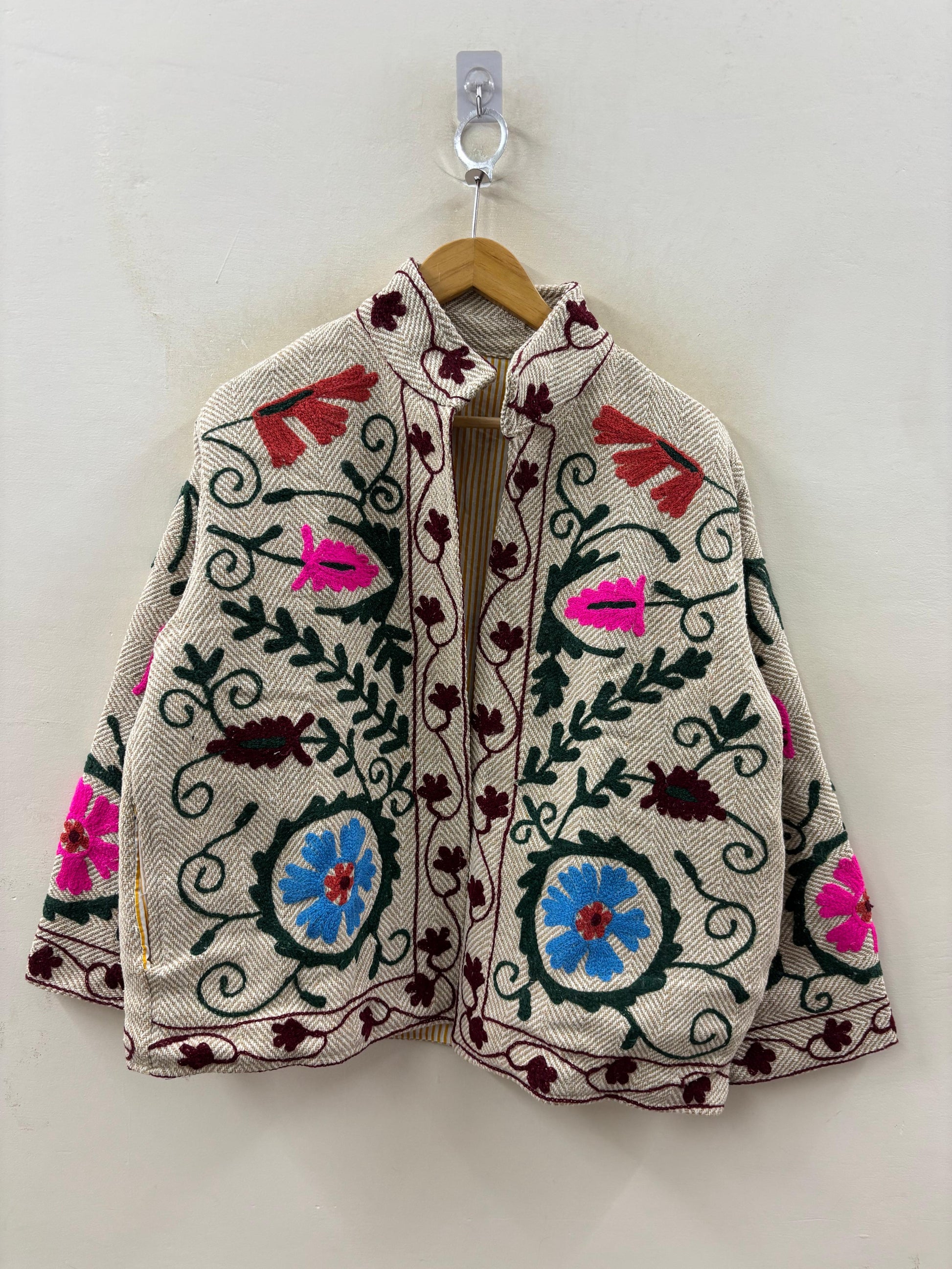 The Suzani Garden — Hand-Embroidered Cotton Jacket — Ivory & Wildflower - Default Title - Zoshak Jacket