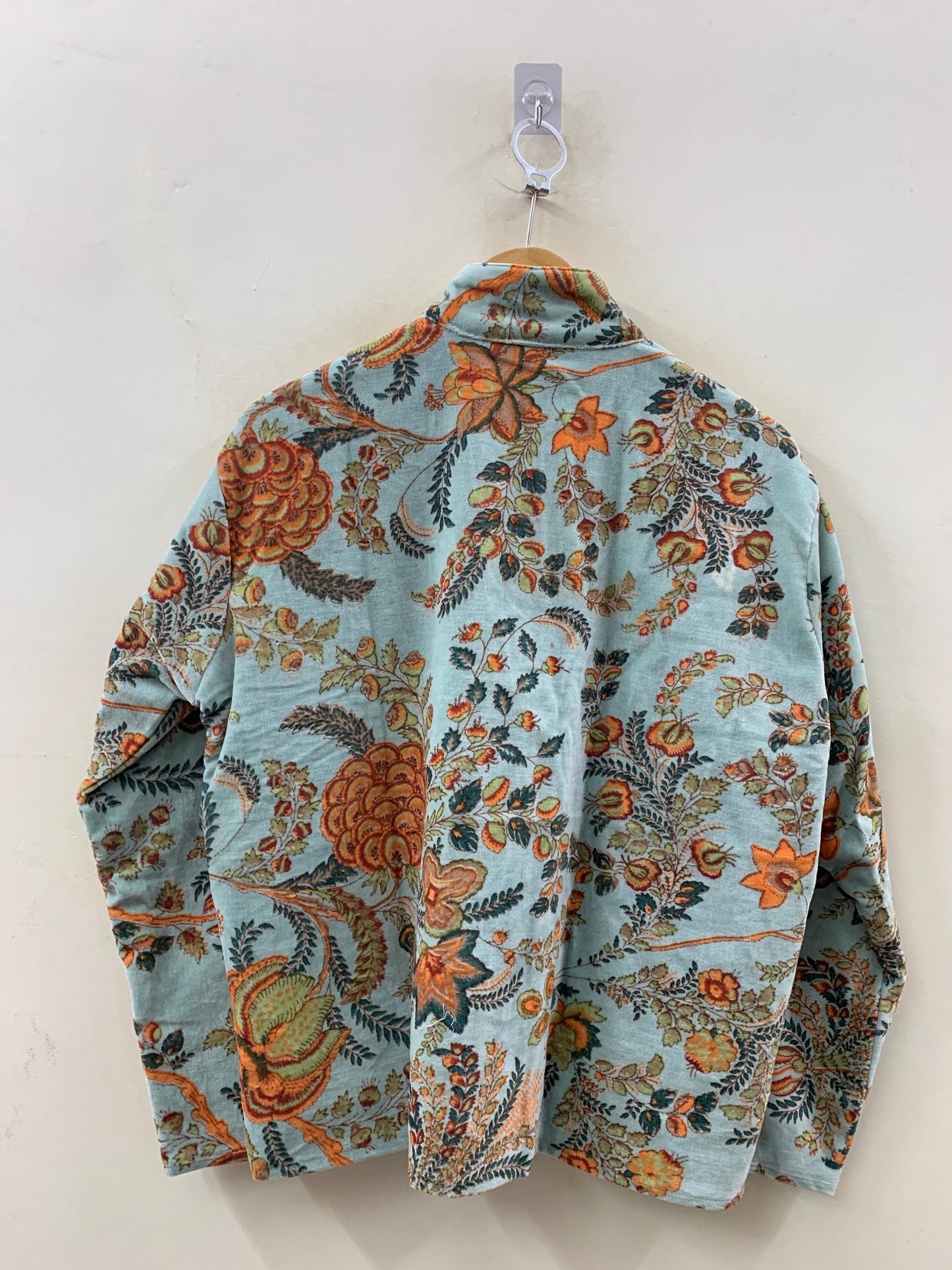 The Mughal Garden — Block-Printed Quilted Velvet Jacket — Dusty Aqua & Autumn Bloom - Default Title - Zoshak Jacket