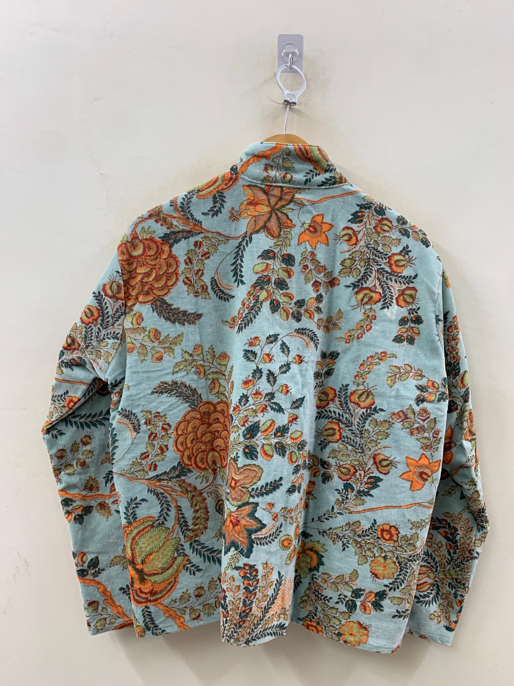 The Mughal Garden — Block-Printed Quilted Velvet Jacket — Dusty Aqua & Autumn Bloom - Default Title - Zoshak Jacket
