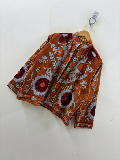 The Samarkand Bloom — Suzani Hand-Embroidered Velvet Jacket — Burnt Sienna - Default Title - Zoshak Jacket