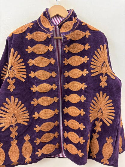 The Amethyst Darbar — Suzani Hand-Embroidered Velvet Jacket — Deep Violet & Saffron Gold - Default Title - Zoshak Jacket