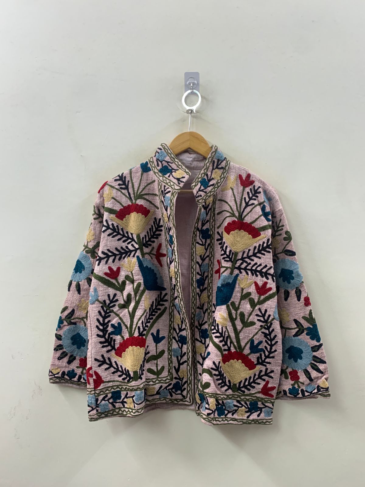 The Garden of Wandering Blooms — Crewel Embroidered Cotton Jacket — Blush Rose - Default Title - Zoshak Jacket