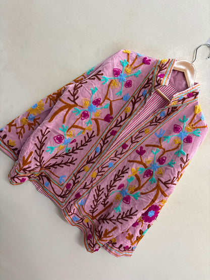 The Blossom Trellis — Suzani-Style Hand-Embroidered Cotton Jacket — Blush Pink