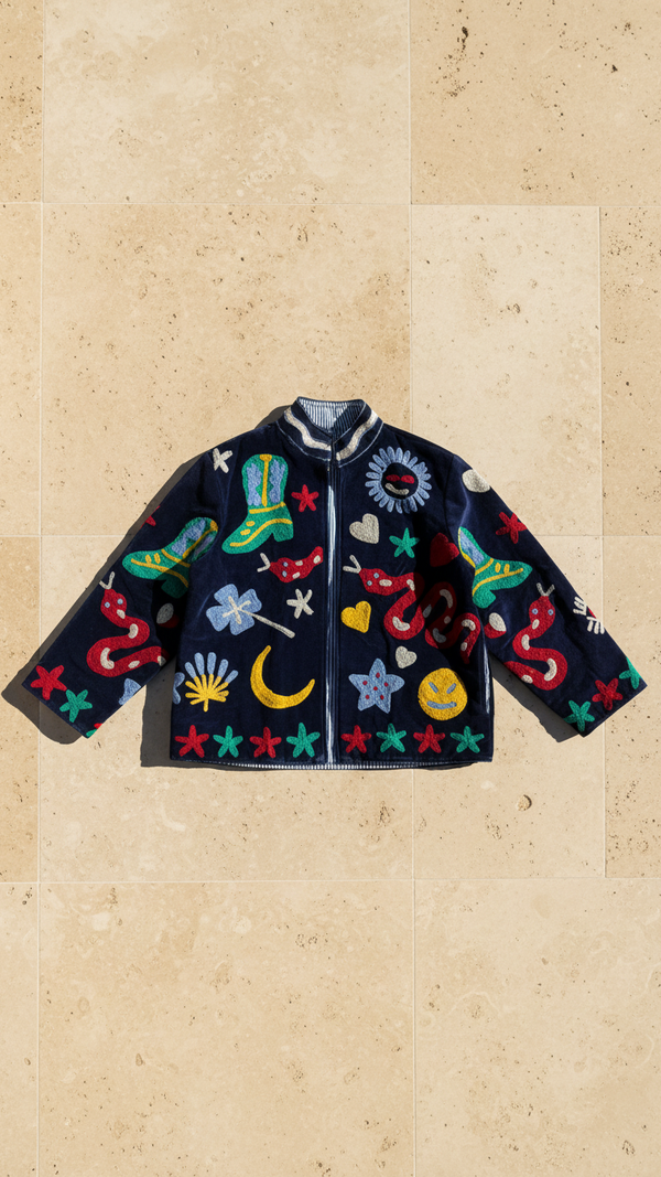 The Nazar — Primary Soul Edition — Hand-Embroidered Navy Velvet Jacket - Default Title - Zoshak