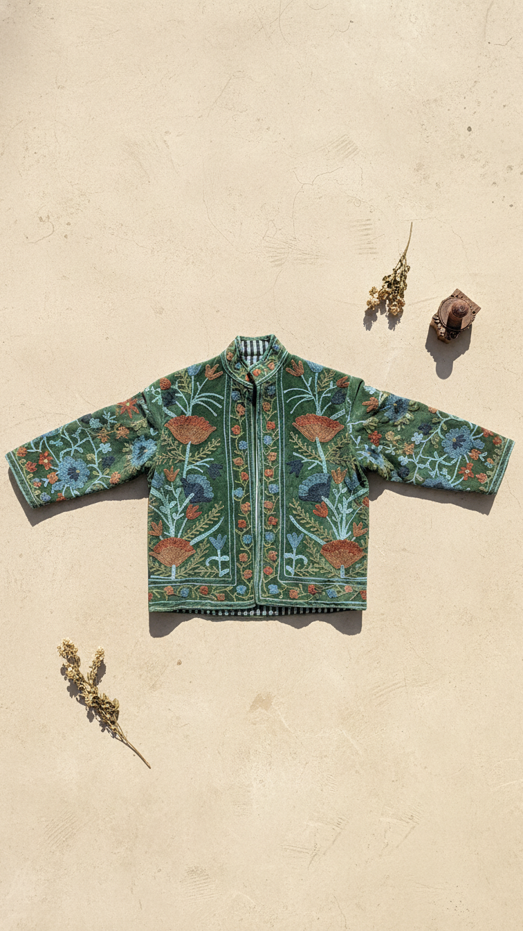 The Gulbadan Forest — Hand Suzani Embroidered Velvet Jacket - Default Title - Zoshak