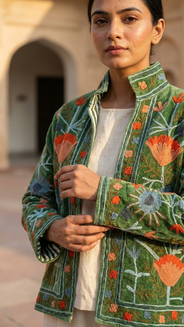 The Gulbadan Forest — Peach Edition · Hand Suzani Embroidered Velvet Jacket - Default Title - Zoshak
