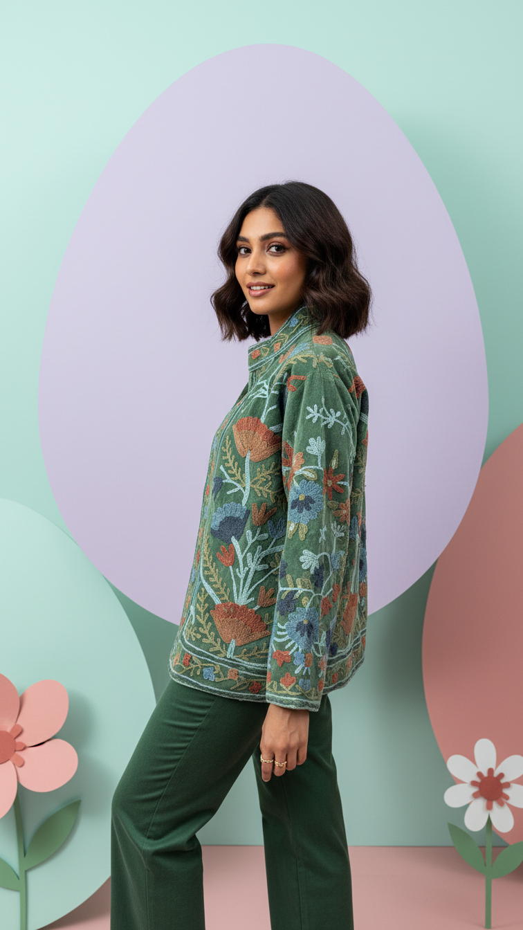 The Gulbadan Forest — Hand Suzani Embroidered Velvet Jacket - Default Title - Zoshak