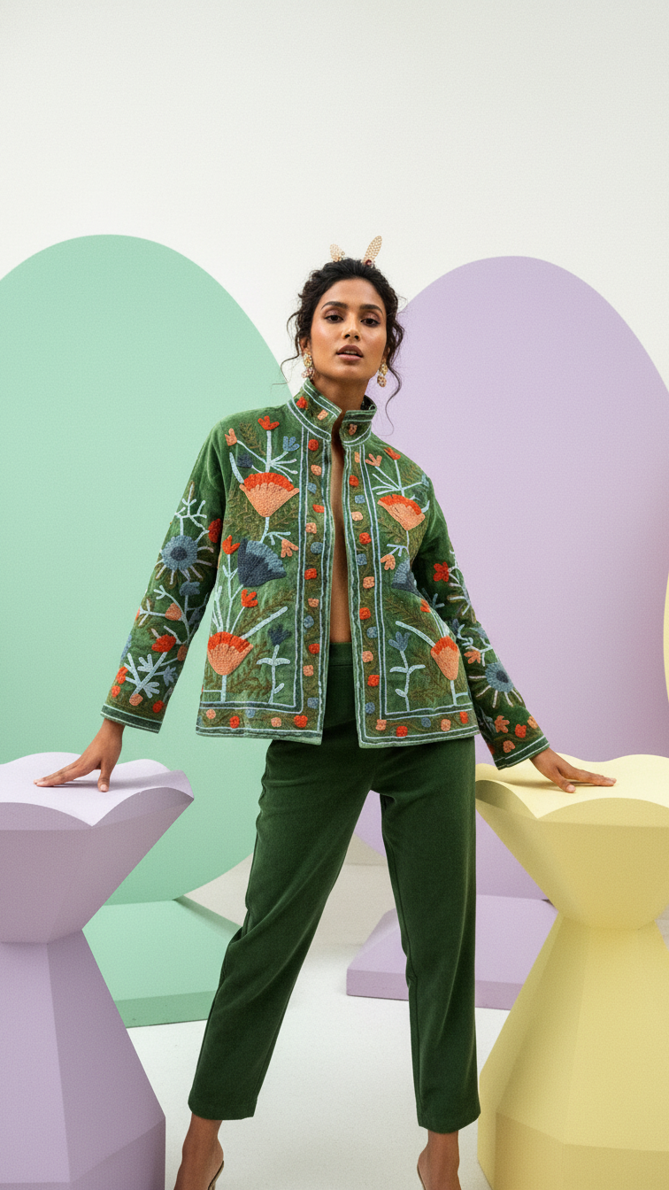 The Gulbadan Forest — Peach Edition · Hand Suzani Embroidered Velvet Jacket - Default Title - Zoshak