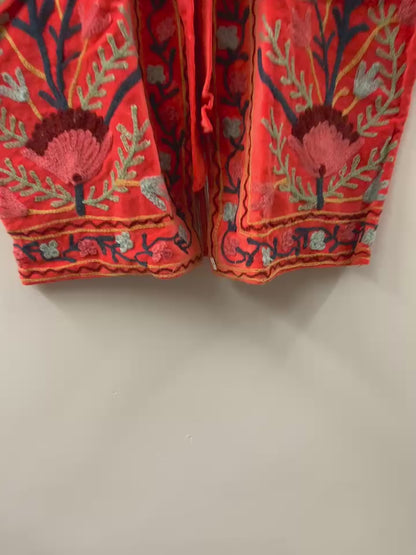 The Gulbagh — Suzani Hand-Embroidered Velvet Vest Jacket — Ember Orange