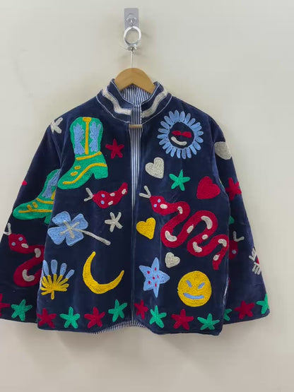 The Nazar — Primary Soul Edition — Hand-Embroidered Navy Velvet Jacket
