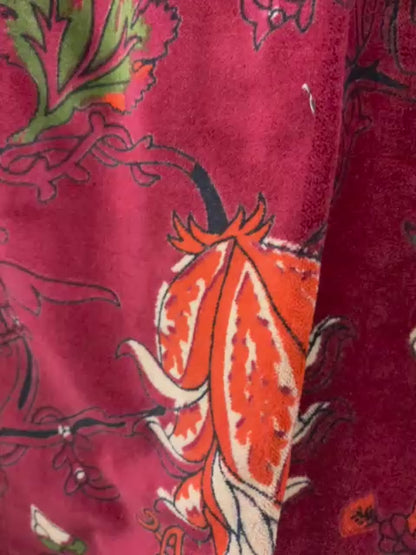 The Gulbagh — Block Printed Velvet Jacket — Deep Crimson & Botanical Garden