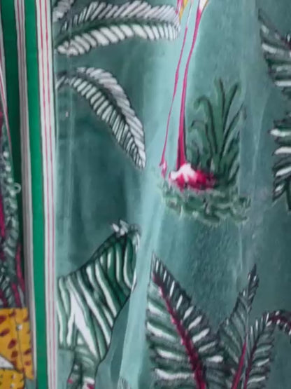 The Jungle Durbar — Block Printed Velvet Jacket — Teal & Saffron