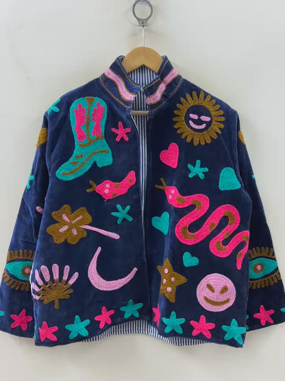 The Nazar — Neon Soul Edition — Hand-Embroidered Navy Velvet Jacket