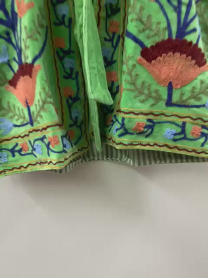 The Baagh Jacket — Suzani-Inspired Hand-Embroidered Velvet Vest — Lime Garden Green