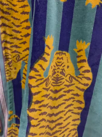 The Tiger Stripe — Block Printed Velvet Jacket — Saffron, Teal & Cobalt