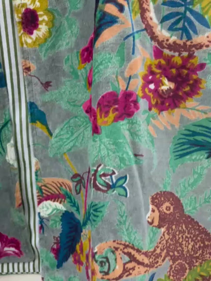 The Jungle Durbar — Printed Velvet Jacket — Slate Grey & Tropical Bloom