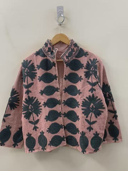 The Dusty Rose Suzani — Hand-Embroidered Waffle Cotton Jacket