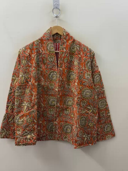 The Marigold Bloom — Hand-Embroidered Corduroy Jacket — Burnt Orange