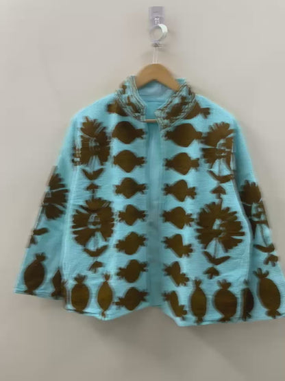 The Aqua Suzani — Amber Edition — Hand-Embroidered Waffle Cotton Jacket
