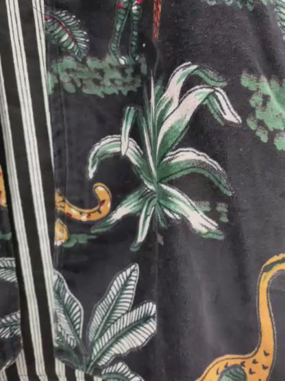 The Jungle Nocturne — Block-Printed Velvet Jacket — Midnight Black with Wild Safari Motifs