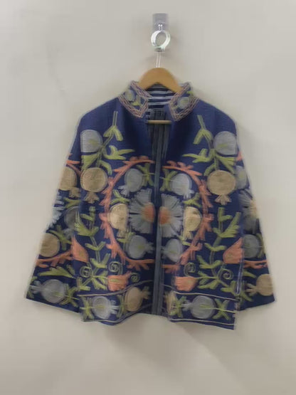 The Indigo Pomegranate — Hand-Embroidered Waffle Cotton Jacket