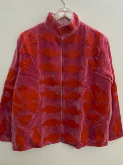 The Ember Garden — Suzani Velvet Jacket — Rose Madder & Flame