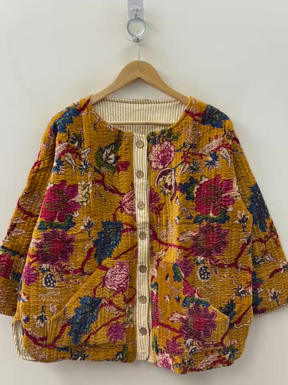 The Mustard Bloom — Hand Block-Printed Quilted Cotton Jacket