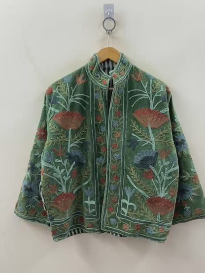 The Gulbadan Forest — Hand Suzani Embroidered Velvet Jacket