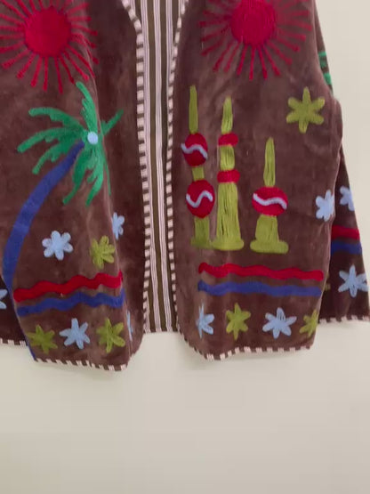 The Desert Sun Wrap — Suzani-Embroidered Velvet Jacket — Espresso Brown