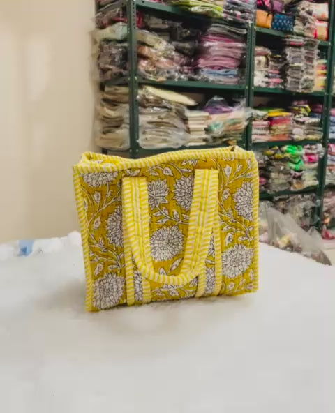 Handmade Quilted Tote Bag - Yellow Print - Zoshak