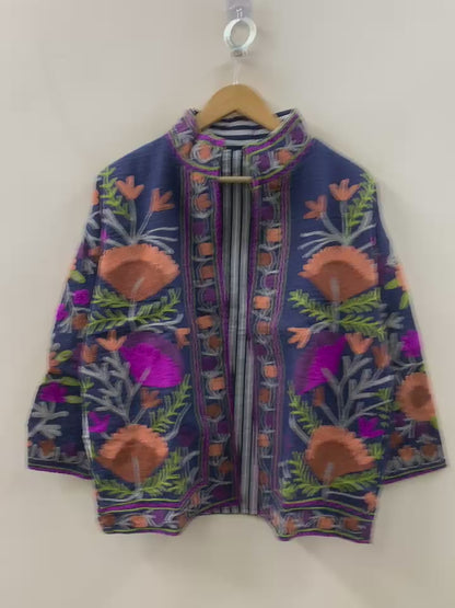The Indigo Festival — Hand-Embroidered Waffle Cotton Jacket