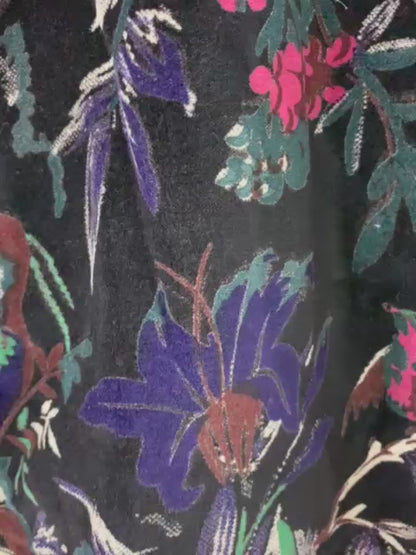The Midnight Garden — Printed Velvet Jacket — Ink Navy with Botanical Birds