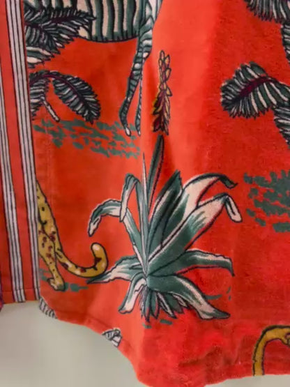 The Savanna Dusk — Block Printed Velvet Jacket — Burnt Tangerine